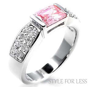 PINK SIMULATED DIAMOND 18K WHITE GOLD PLATED RING