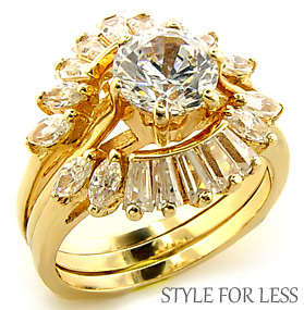 BEAUTIFUL SIMULATED DIAMOND 18K GOLD PLATED WEDDING RING SET