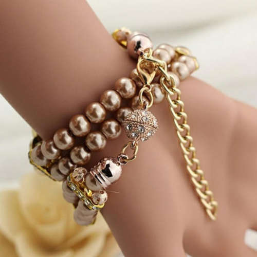 Pearl Rhinestone Bracelet Quartz Watch - White