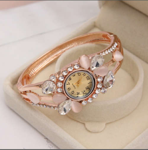 Luxury Rhinestone Opal Bangle Watch