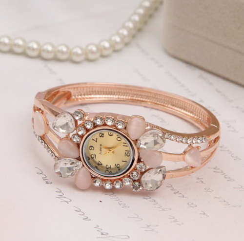 Luxury Rhinestone Opal Bangle Watch
