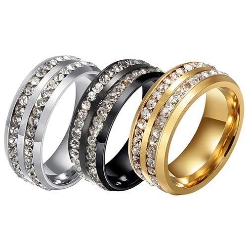 Double Row Crystal Titanium Ring 6-11