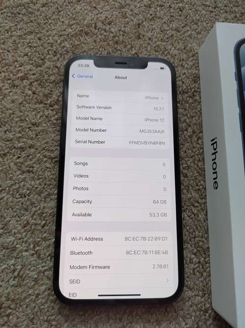 iPhone 12 64gb Dual SIM with box, cover and cable