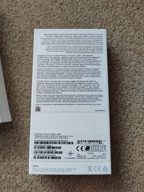 iPhone 12 64gb Dual SIM with box, cover and cable