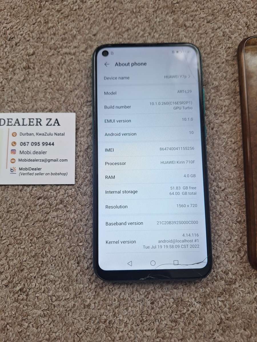 Huawei Y7p 64gb 4gb ram single sim with cover