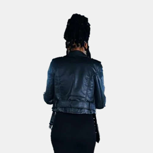 Women Faux Leather Biker Jacket Black - S