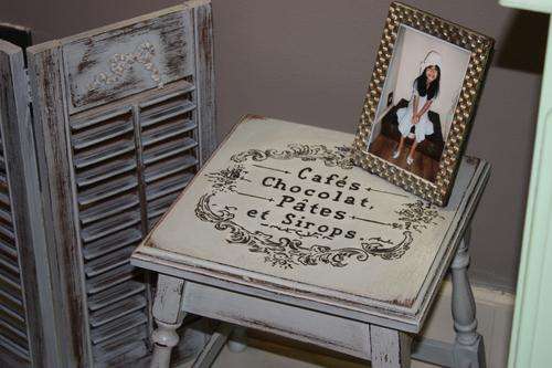 Vintage Antiqued chalk paint, distressed, shabby chic lamp table - French graphic image