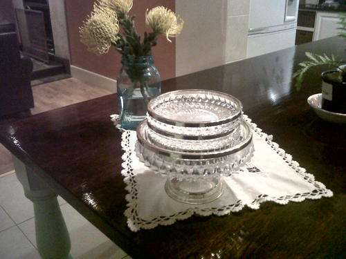 Vintage cut glass and silver plated desert set - Large pedestal dish and 4 sweet dishes