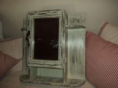 LOVELY OLD OREGAN PAINTED BATHROOM CABINET WITH MIRROR- SHABBY CHIC