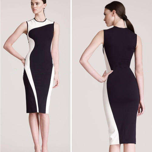 BLACK AND WHITED CURVED BODYCON DRESS