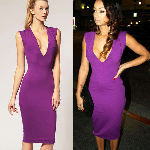 ***Womens purple fitted deep v neck open hollow out back