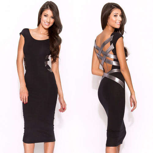 European Fashion Sexy Knee Length Bodycon Bandage Dress Celebrity Dress