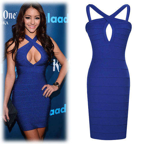 *****FREE SHIPPING***STUNNING****blue sexy halter cross top bandage dress