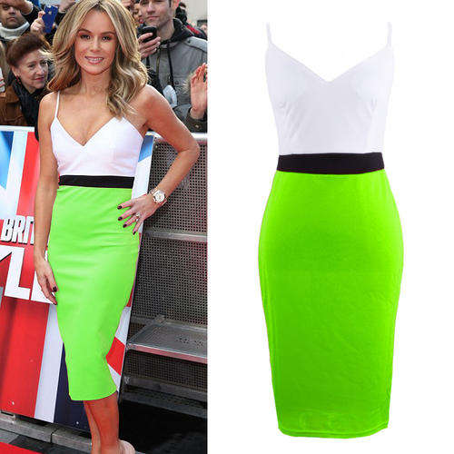 ****Celeb Style Neon Green Black And Cream Ladies Dress****3 day delivery**