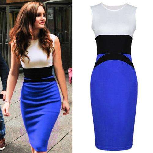 ****Color Block Ladies Blue Pencil Slimming Panel Dress******