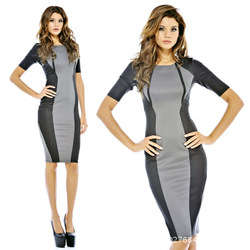 2015 MUST HAVES!!! GREY AND BLACK CURVED ILLUSION DAY  EVENING BODYCON DRESS