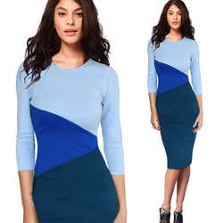 2015 MUST HAVES!!! COLOUR BLOCK 3 TONE BLUES  DAY EVENING BODYCON DRESS