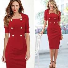 GORGEOUS RED GOLD BUTTON DETAILED SQUARE NECKLINE BUSINESS OR ANY  OCCASION DRESS