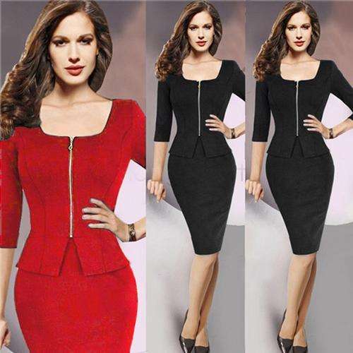 GORGEOUS RED PEPLUM WITH SILVER ZIPPER BUSINESS OR ANY  OCCASION DRESS