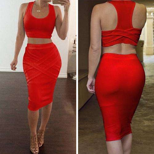 2 PC CROP TOP AND SKIRT SEXY SMART DAY EVENING PARTY CLUB DRESS