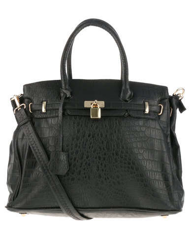 Vikson Croc Brikin Style Handbag - Black