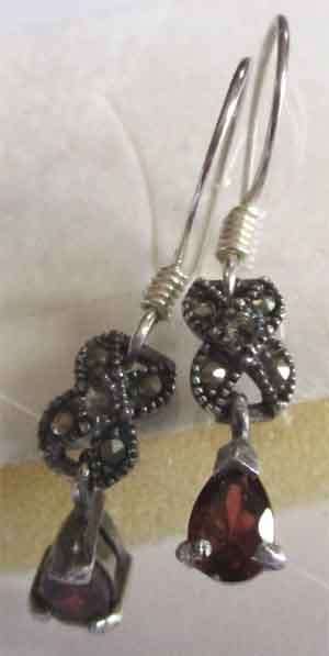 A pair of  Sterling Silver , Marcasite and Garnets Earrings