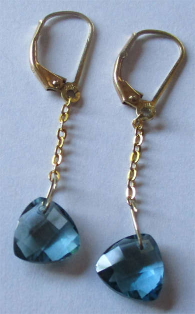 10 ct  Gold and Genuine London Blue Topaz  Earrings