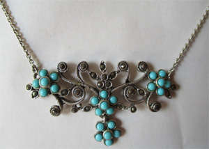 925 Sterling Silver , Genuine  Turquoise and Marcasite Necklace