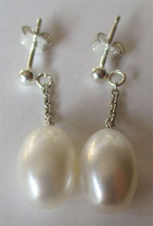 925- Sterling Silver  and F.W. Pearl Drop Earrings