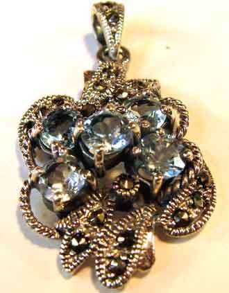 925 Sterling Silver  Marcasite and Blue TopazPendant