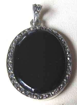 Big and beautiful Sterling Silver Black Onyx Marcasite Pendant