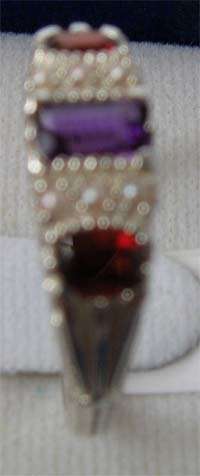 Genuine  Amethyst Garnet and Pearls in Sterling Silver Ring