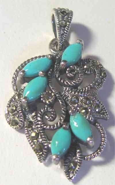 Beautiful , 925-Sterling Silver, Marcasite and Turquoise  Pendant.