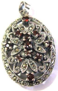 925 -Sterling Silver Marcasite and Garnets  Pendant