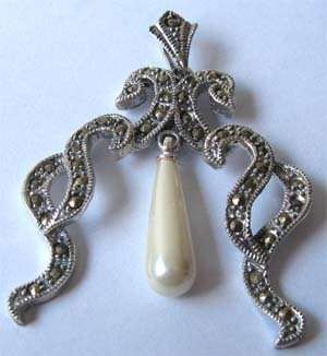 Big and Beautiful Sterling Silver ,Marcasite and Pearl Pendant.
