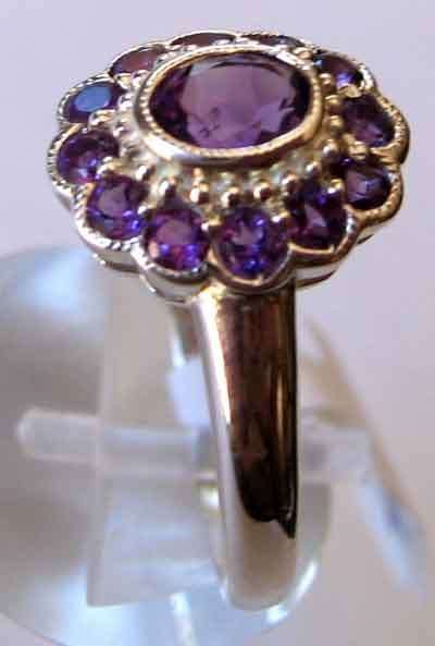 Solid Sterling Silver & Genuine Amethysts Ring.