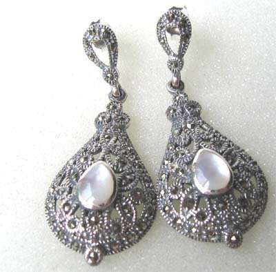 Genuine Sterling Silver Marcasite and M O P Earrings.