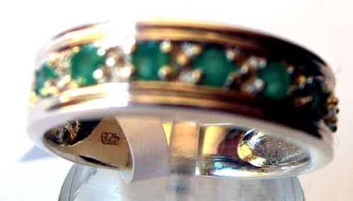 Genuine Emeralds  in Half eternity Sterling Silver Ring.