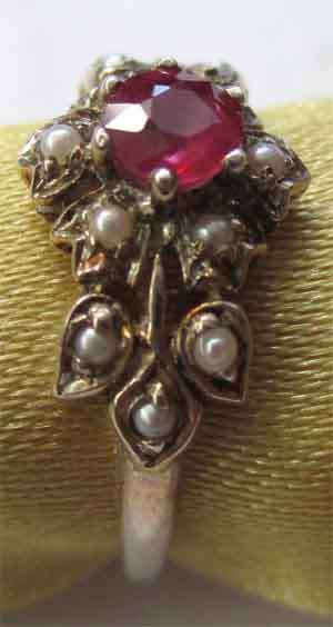 Lovely Silver and Genuine Ruby & Pearl Ring.
