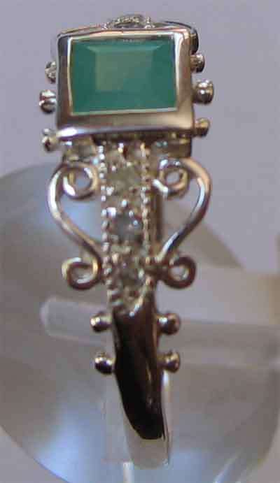 Emeralds and Diamonds in Sterling Silver Ring