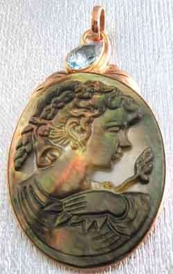Big & Beautiful Sterling Silver Blue Topaz and Cameo Pendant