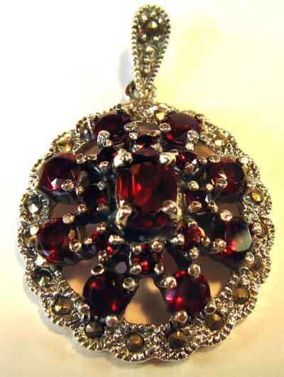 Sterling Silver, Marcasite & Genuine Garnets  Pendant.