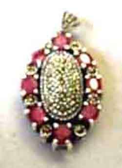 Sterling Silver , Marcasite and Genuine Rubies Pendant