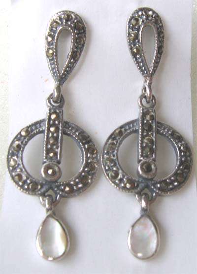 Genuine Sterling Silver, MOP  and Marcasite Earrings.