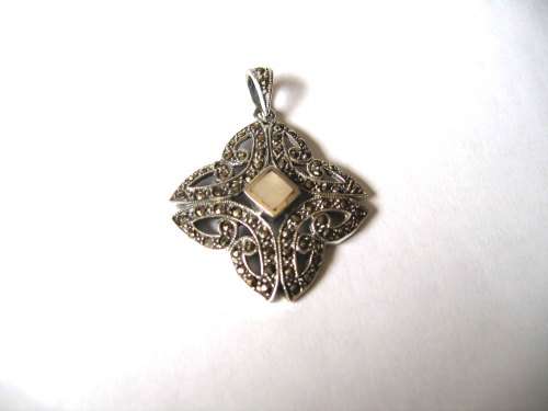 Beautiful Sterling Silver Marcasite and MOP Pendant