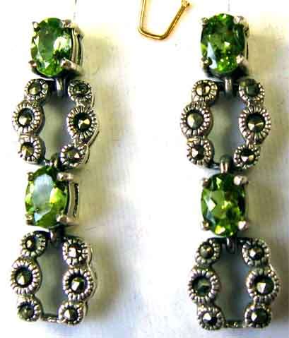 925-Sterling Silver, Marcasite & Peridot Earrings