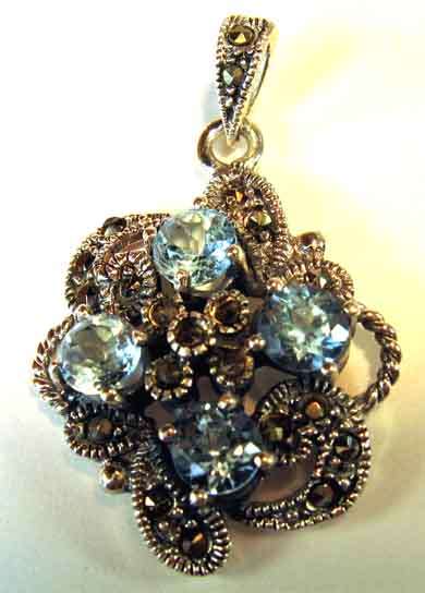 Sterling Silver , Marcasite and Blue Topaz Pendant