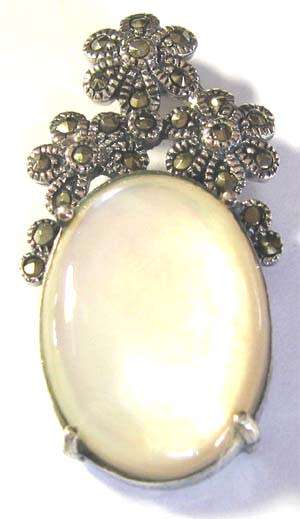 Antique Style 925 -Sterling Silver, Marcasite  & M.O.P.  Pendant.