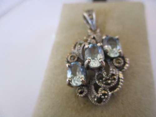 Sterling Silver, Marcasite  and Blue Topaz  Pendant