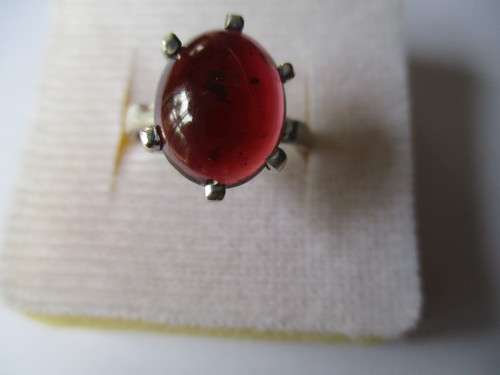 Solitaire ,Sterling Silver  & Garnet  Ring